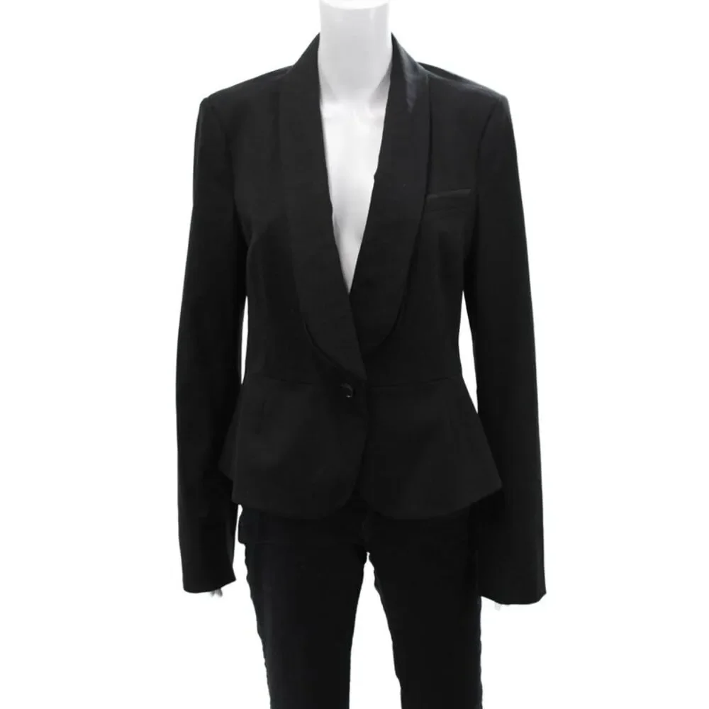 Jason Wu Womens Textured Wool Long Sleeve Collar Sleek Blazer Black Size 08